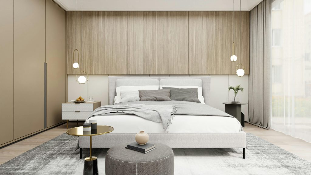 Salón de diseño universal y tonos neutros basado en la arquitectura agnóstica